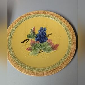 Vintage Black Forest Art Pottery Grape Plate Erphila Germany Yellow 9”